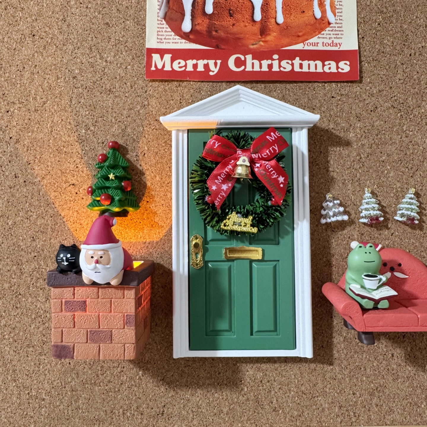 1个装圣诞主题装饰门挂件绿色花环圣诞树图钉毛毡板ins工字钉按钉