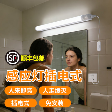 感应灯插电式免布线梳妆洗漱台镜前过道起夜人来即亮夜间led灯管