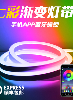 rgb灯带手机APP七彩渐变氛围霓虹智能呼吸变色led220V柔性荧光条