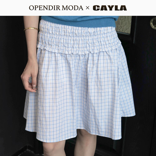 CAYLA新款格纹两穿褶皱半身裙