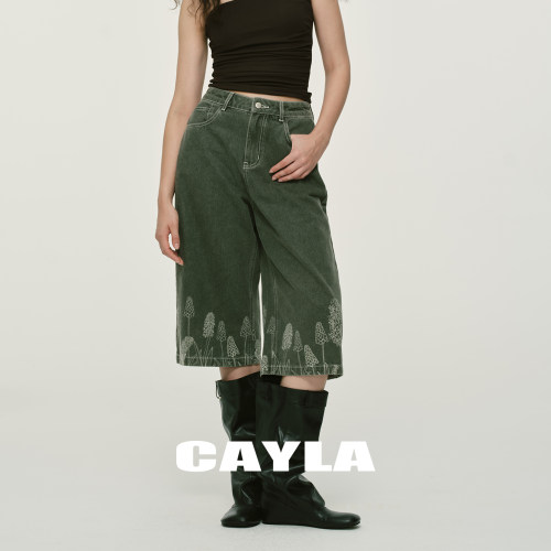 CAYLA花卉印花牛仔八分裤春季