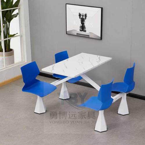 学校学生食堂餐桌单位4人员工公司饭堂长方形连体喇叭脚快餐桌椅