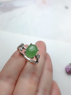 S925银 活口戒指空托尺寸8*10mm可来石镶嵌翡翠碧玉平底素面宝石