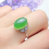 戒指空托银托尺寸10 S925银新款 椭圆 14mm可镶嵌碧玉玉髓琥珀等