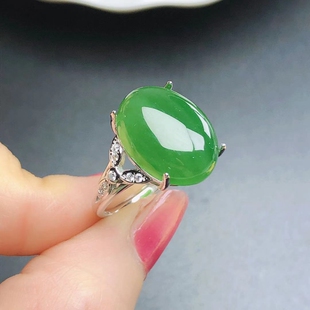 S925纯银女 戒指空托大尺寸 12*16mm可镶翡翠碧玉等时尚简约款