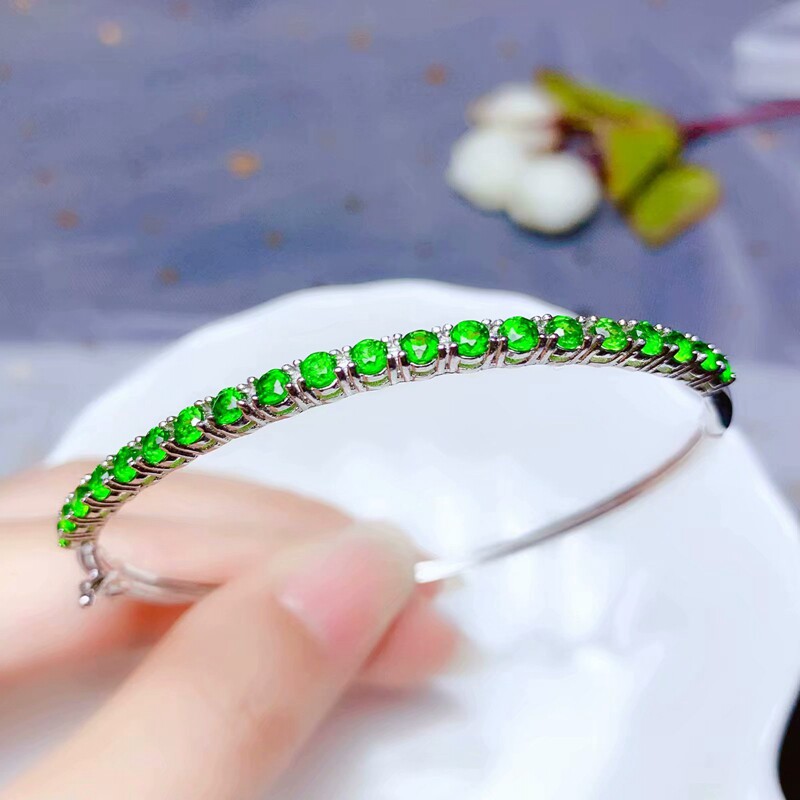 S925银时尚手镯空托群镶款 圆3*3mm20粒可镶嵌祖母绿红宝石翡翠等