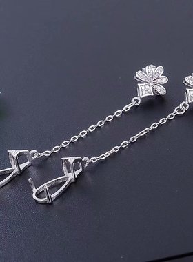 s925银水滴形耳钉耳坠裸石蜜蜡