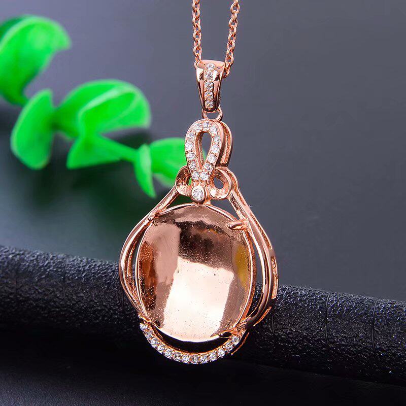 S925银新款大尺寸银吊坠空托15*16mm可镶嵌蜜蜡绿松翡翠玉髓等