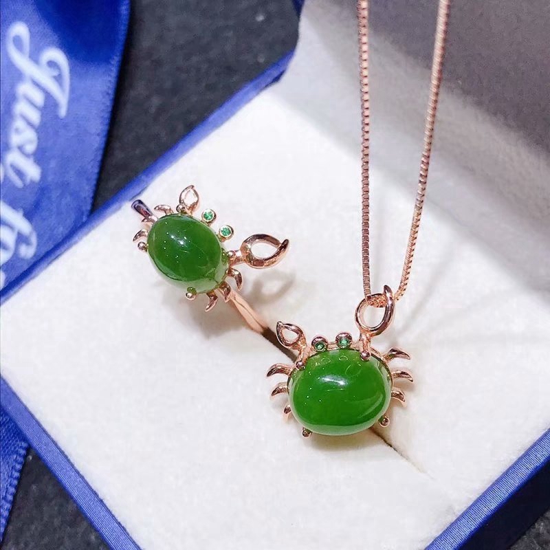 新S925银套装银空托 小螃蟹戒指吊坠 尺寸7*9 8*10mmDIY银配件