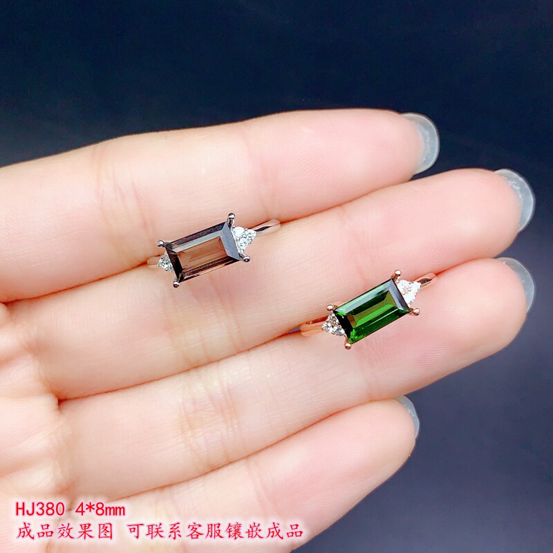 S925银女款长方形 戒指空托 尺寸4*8mm 可代镶嵌碧玺碧玉水晶裸石