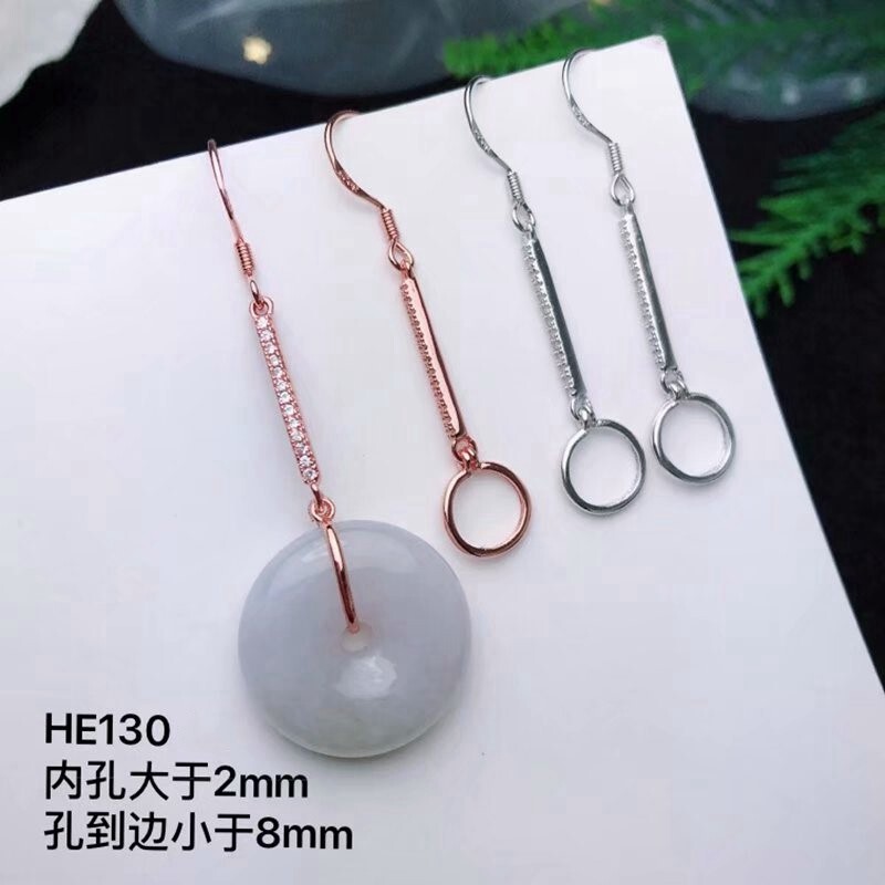 S925银女耳线耳坠空托银托可镶嵌桶珠玉珠子翡翠平安扣蜜蜡琥珀等