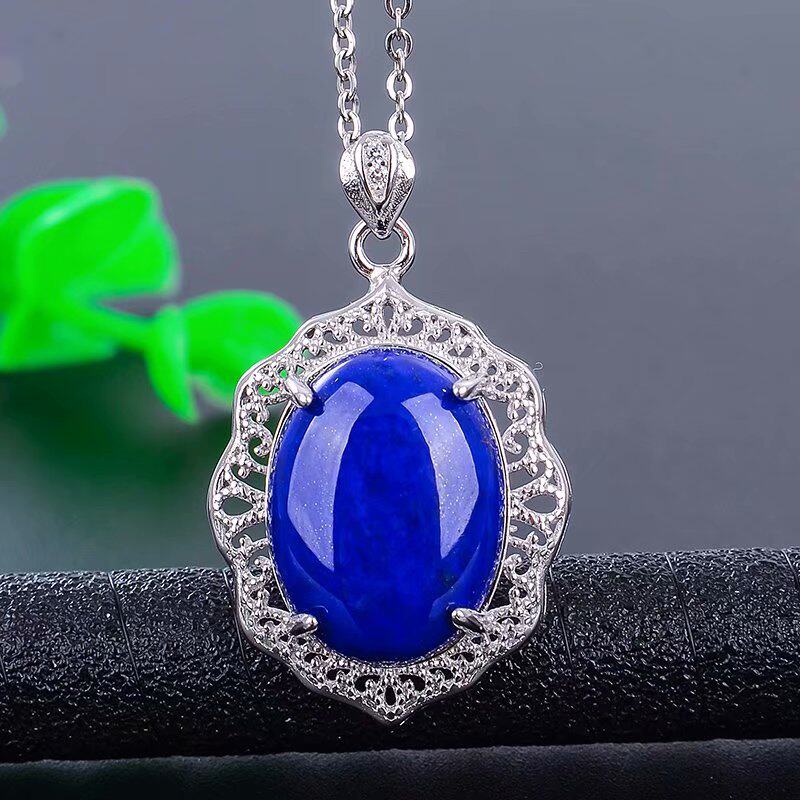 S925银时尚大气吊坠空托12*16mm来石代镶嵌蜜蜡绿松水晶