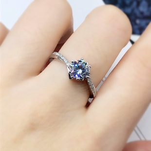 新S925纯银固定圈口50分1克拉莫桑钻戒指空托电镀18白金银托死口