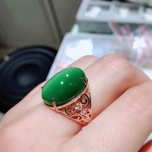 新款S925银戒指空托大尺寸15*20mm来石代镶嵌蜜蜡玉髓等戒面