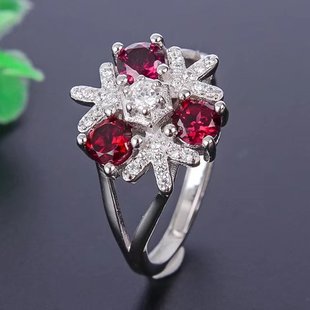 S925银女群镶雪花 戒指银空托尺寸圆4*4mm轻奢百搭网红套装diy