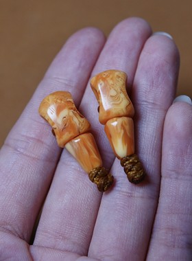 黄色料器分体式三通佛头配件大磨损大压痕文玩纯手工念珠束尾百搭
