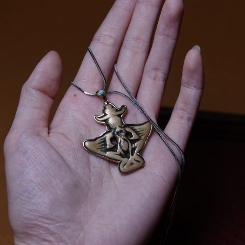 藏地老托甲牛头大鹏鸟挂坠18k包镶全品文玩纯手工DIY吊坠随身配饰