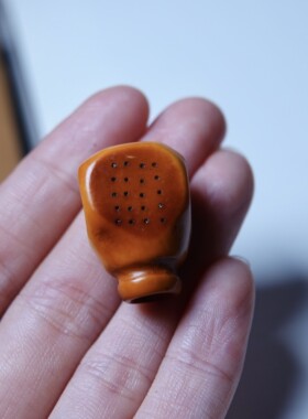 黄色密胺料器一体式三通佛头配件文玩纯手工DIY佛珠束尾一物一图