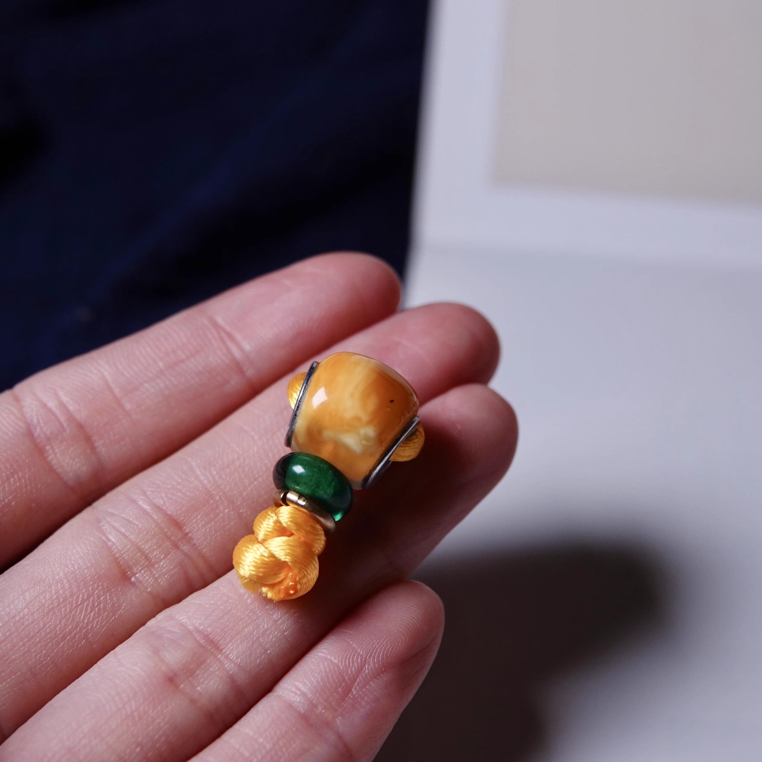 天然原矿蜜蜡镶嵌白铜三通佛头配件文玩手工DIY念珠手持百搭配饰