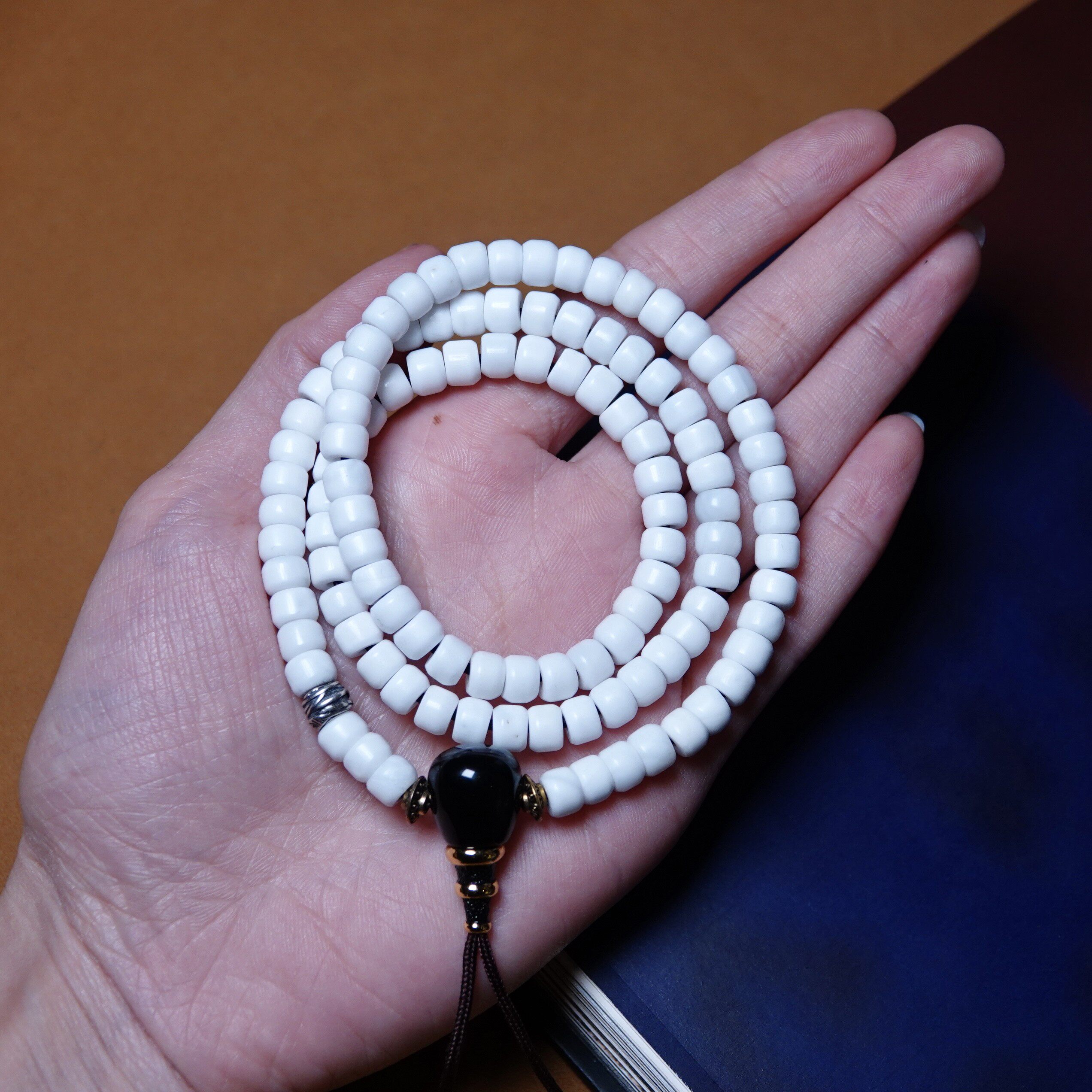 6mm直切老白螺佛珠全品黑色琉璃佛头文玩手工DIY念珠手串随身配饰