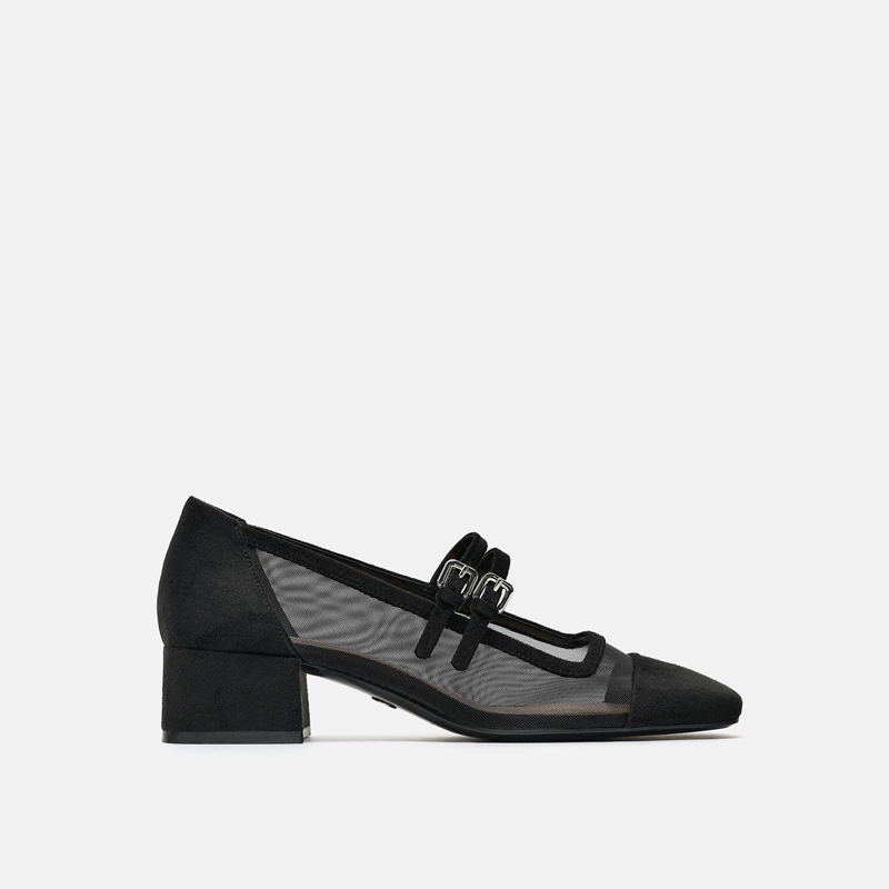 ZABA TANA 2025夏季新款方头网面女鞋玛丽珍小香风粗跟单鞋网纱鞋