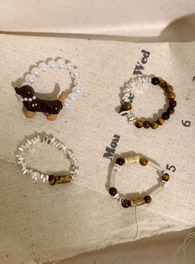 虎眼石戒指串珠复古女