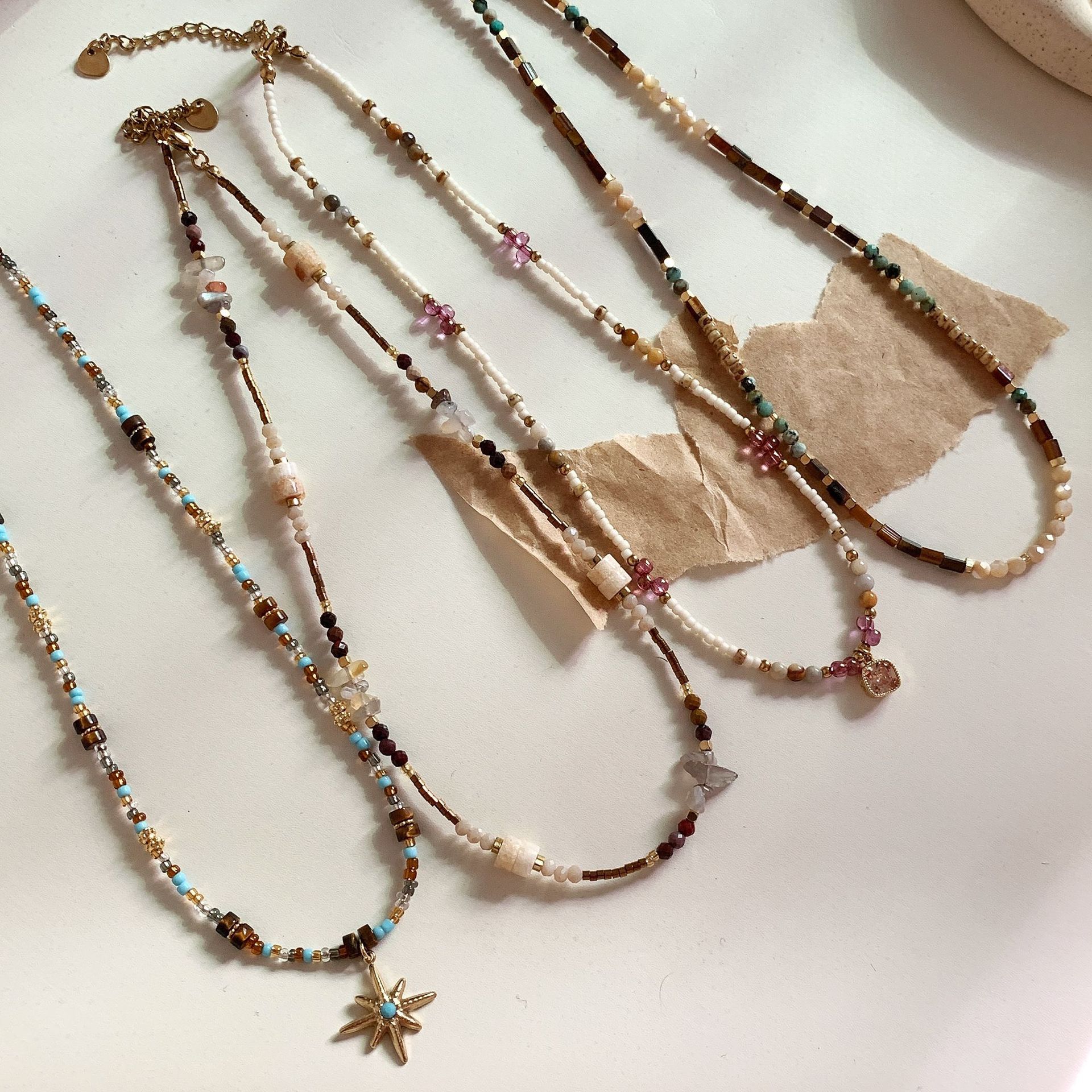 彩色锁骨链串珠女天然石