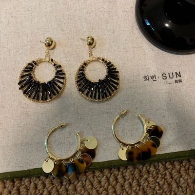 时髦感！深玳瑁流苏耳圈女2025秋冬新款高级感耳环设计感圈圈耳饰