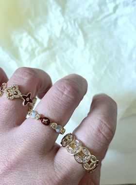 中古着vintage戒指幸运四叶戒指轻奢高级感小众气质ins风复古设计