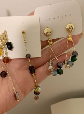 |暮光晚宴 蓝色水晶女士耳环复古港风级感大衣耳饰