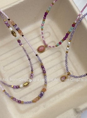 春夏季新款粉色混彩天然石珍珠极