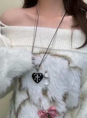 董洁推荐白水晶松果项链麂皮绒绳长项链女轻奢复古锁骨链毛衣链