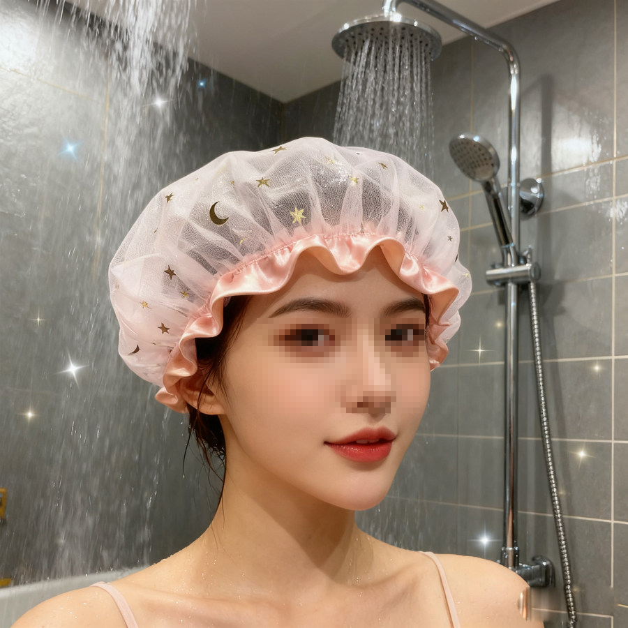 可绮双层网纱浴帽沐浴帽洗澡帽包头巾防油烟加大蕾丝发套不紧绷女