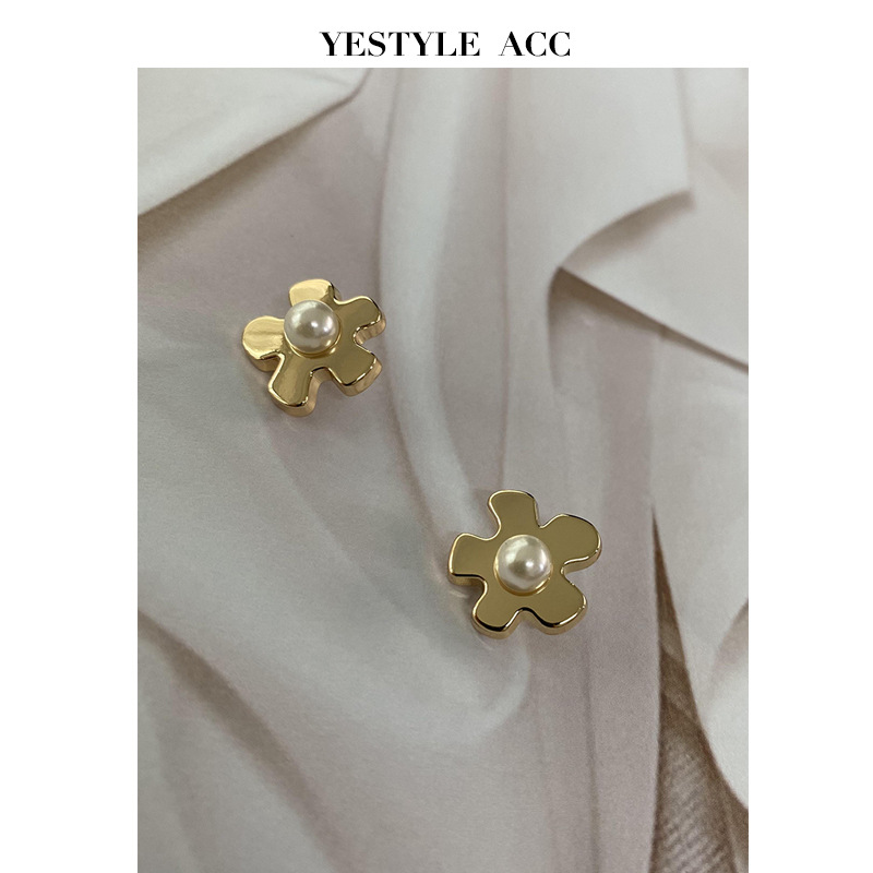 YES艺森珍珠五星花形纽扣金银色