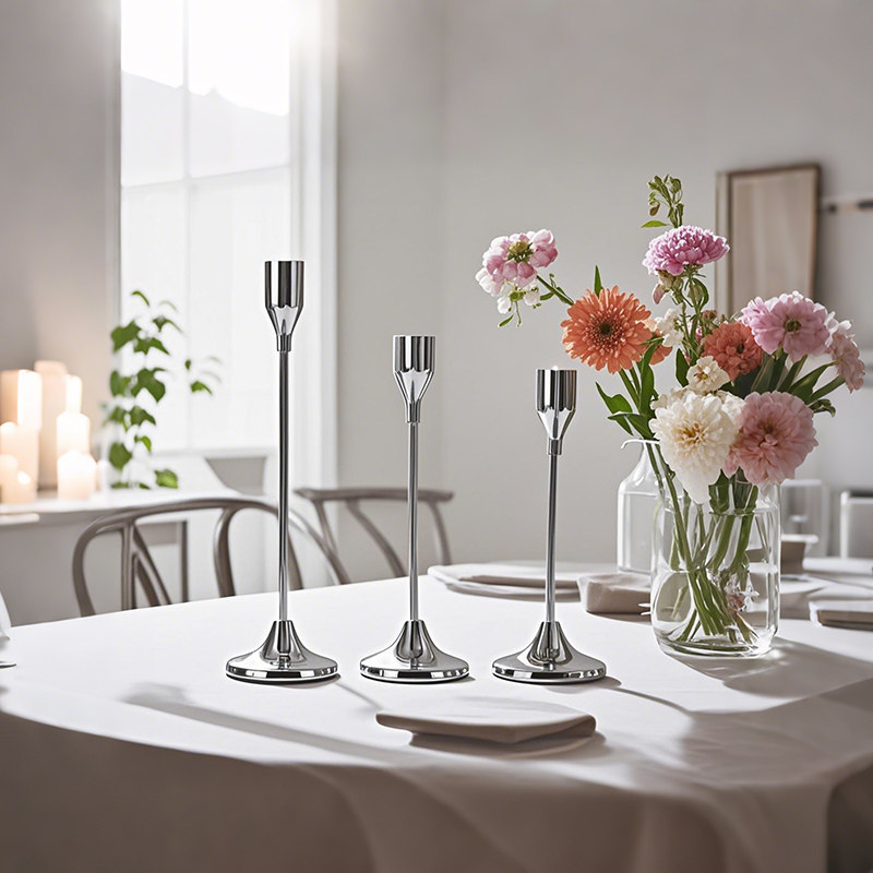 欧式银色烛台套装浪漫圣诞节烛光晚餐摆件婚庆道具餐桌蜡烛架