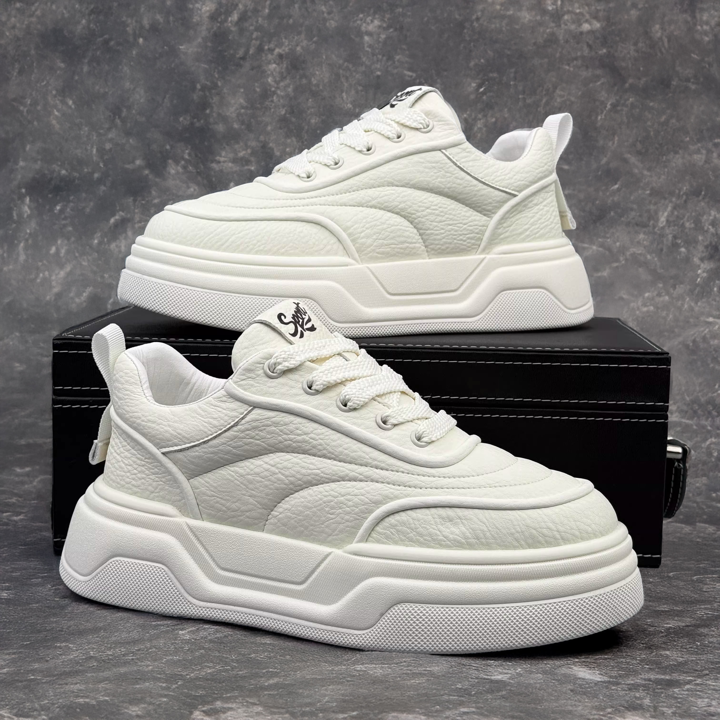 2026春季新款高级感小白鞋男厚底增高休闲运动鞋时尚百搭潮流板鞋,流行男鞋,老爹鞋,淘宝优惠券,粉丝福利购,淘宝优惠卷