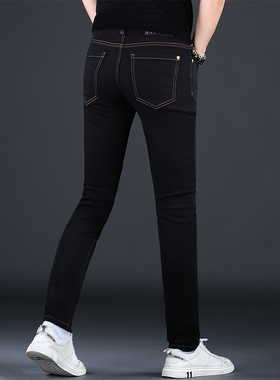 不掉色黑色牛仔裤男2025春夏季新款男士修身烟管裤子休闲 潮流长