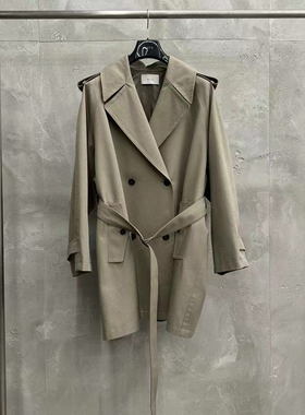 韩国mute经典简约通勤双排扣系带短款风衣外套