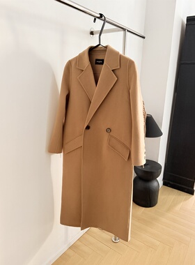 游牧风后背流苏西装驼色双面呢大衣女中长款