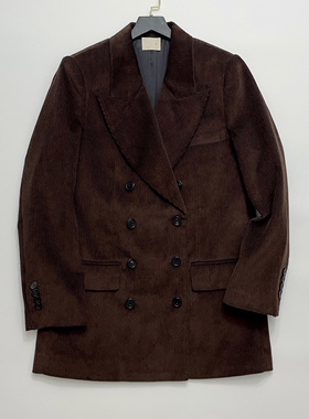 美拉德风秋冬棕色灯芯绒西装外套女士