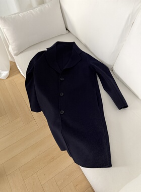 藏蓝色双面呢大衣中长款