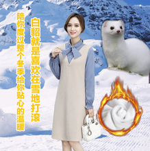 加绒加厚打底连衣裙秋冬女长袖针织蝴蝶结假两件收腰显瘦新款气质