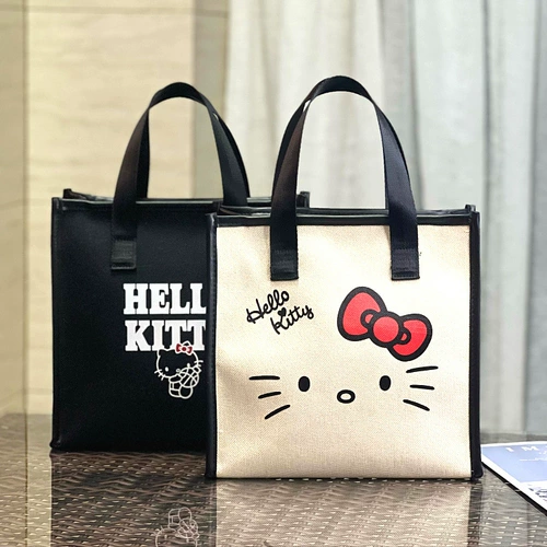 Hello Kitty, мультяшная льняная сумка, косметичка, сумка для ланча