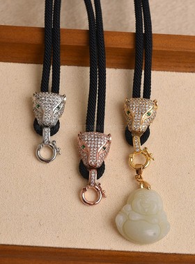 豹头吊坠挂绳黄金玉坠翡翠高货绳