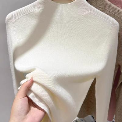 2026春秋半高领白色内搭针织打底衫女修身气质中领毛衣0109w