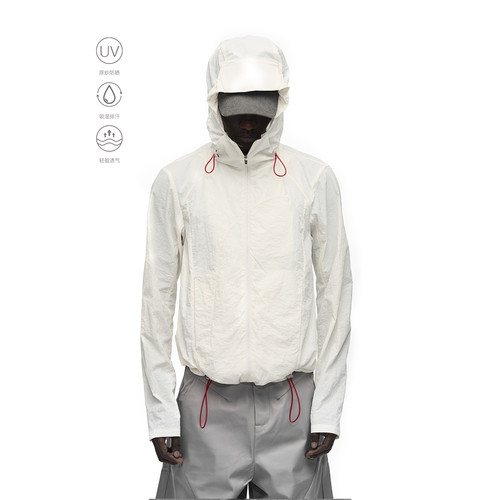 BEVAN UP|UPF100+* 弧形剪裁微透红线撞色防晒短款皮肤衣