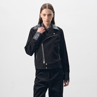 灯芯绒拼皮翻领侧双拉短款 BEVAN trend Defy 机车夹克外套