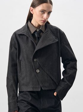 BEVAN UP|Slant collar*斜翻领剪裁夹克 短款廓形牛仔外套