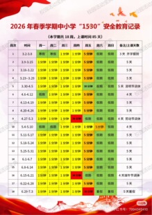 本word格式 18周A4电子版 校园中小学1530安全记录表 2026年春季