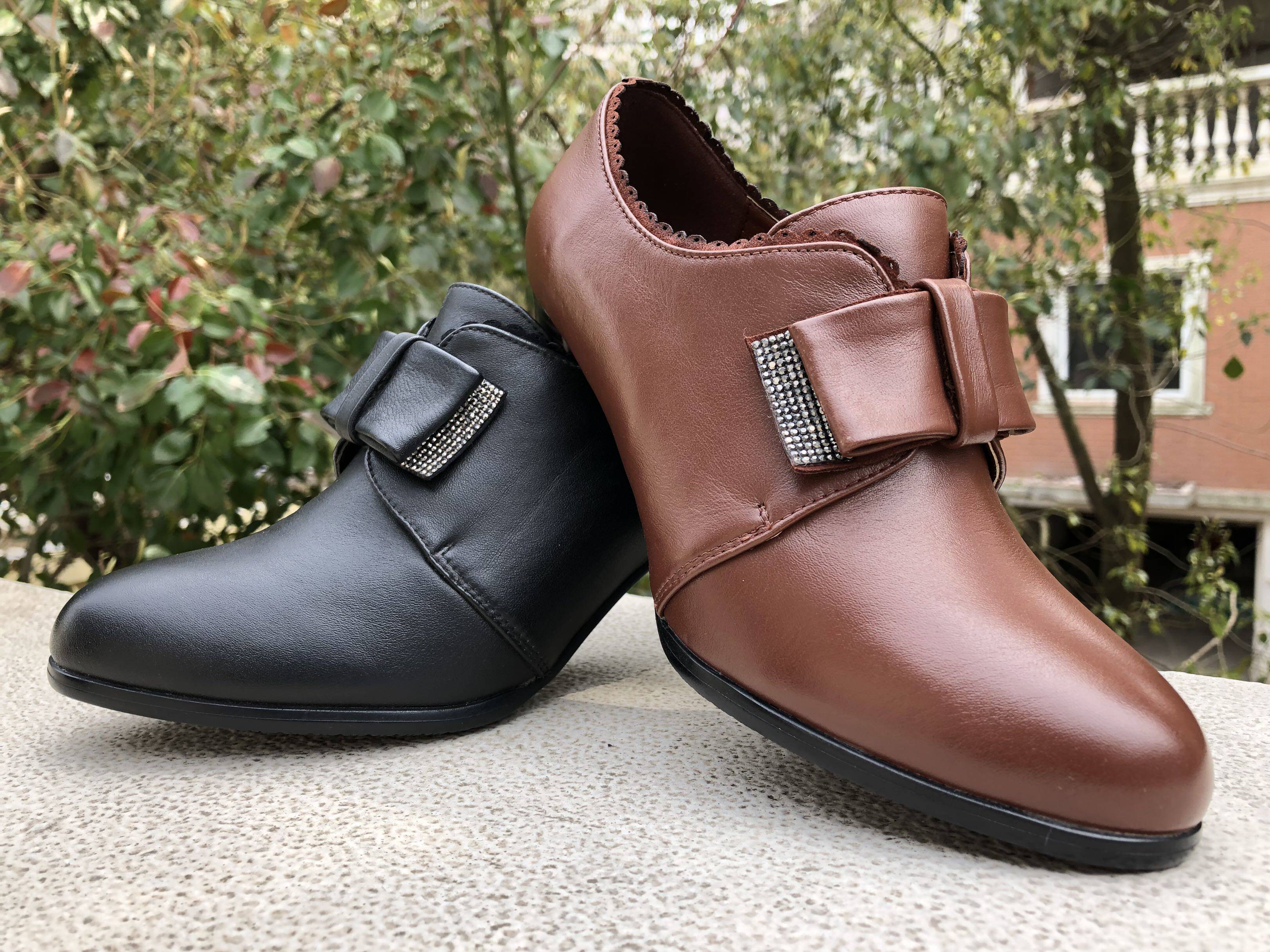 好人缘春秋真皮女鞋中跟皮鞋工作单鞋低帮鞋